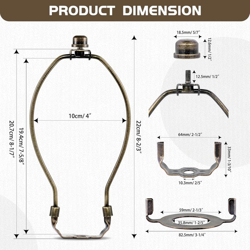 GooChan Lamp Shade Harp, Antique Brass Lamp Harp Frame Lampshade Bracket, Detachable Shade Holder for Floor or Table Light (Bronze, 8-Inch) - Image 2